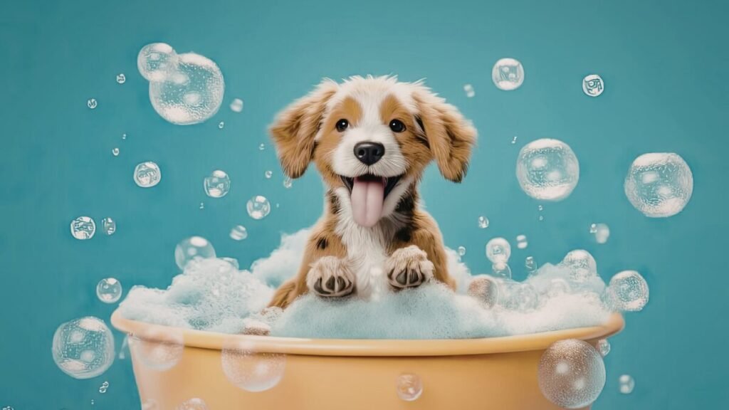 Banho em cachorro com detergente